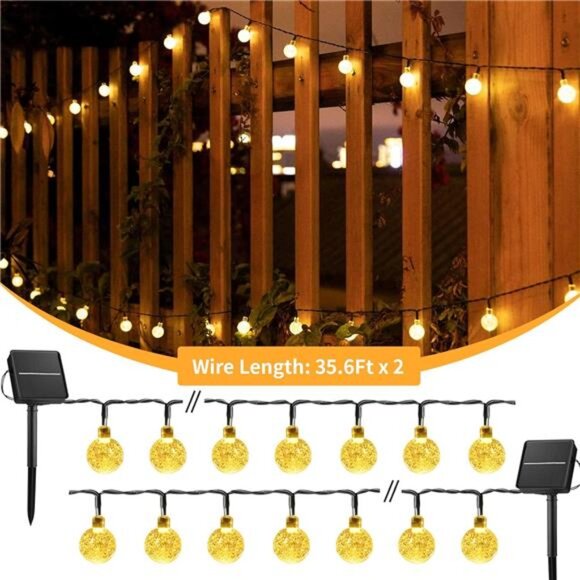 2-Pack 120 LED 72FT Solar Lights Outdoor Waterproof, Crystal Globe Lights - Picture 2 of 7